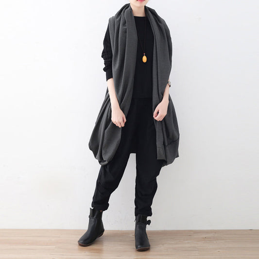 Black Maxi Coat Oversize Asymmetrical Hem Cardigans & Coats Boutique Sleeveless Coats