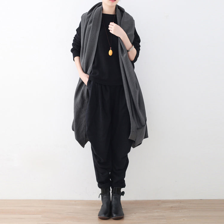 Black Maxi Coat Oversize Asymmetrical Hem Cardigans & Coats Boutique Sleeveless Coats
