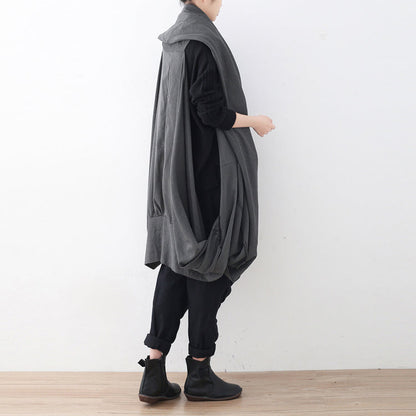 Black Maxi Coat Oversize Asymmetrical Hem Cardigans & Coats Boutique Sleeveless Coats