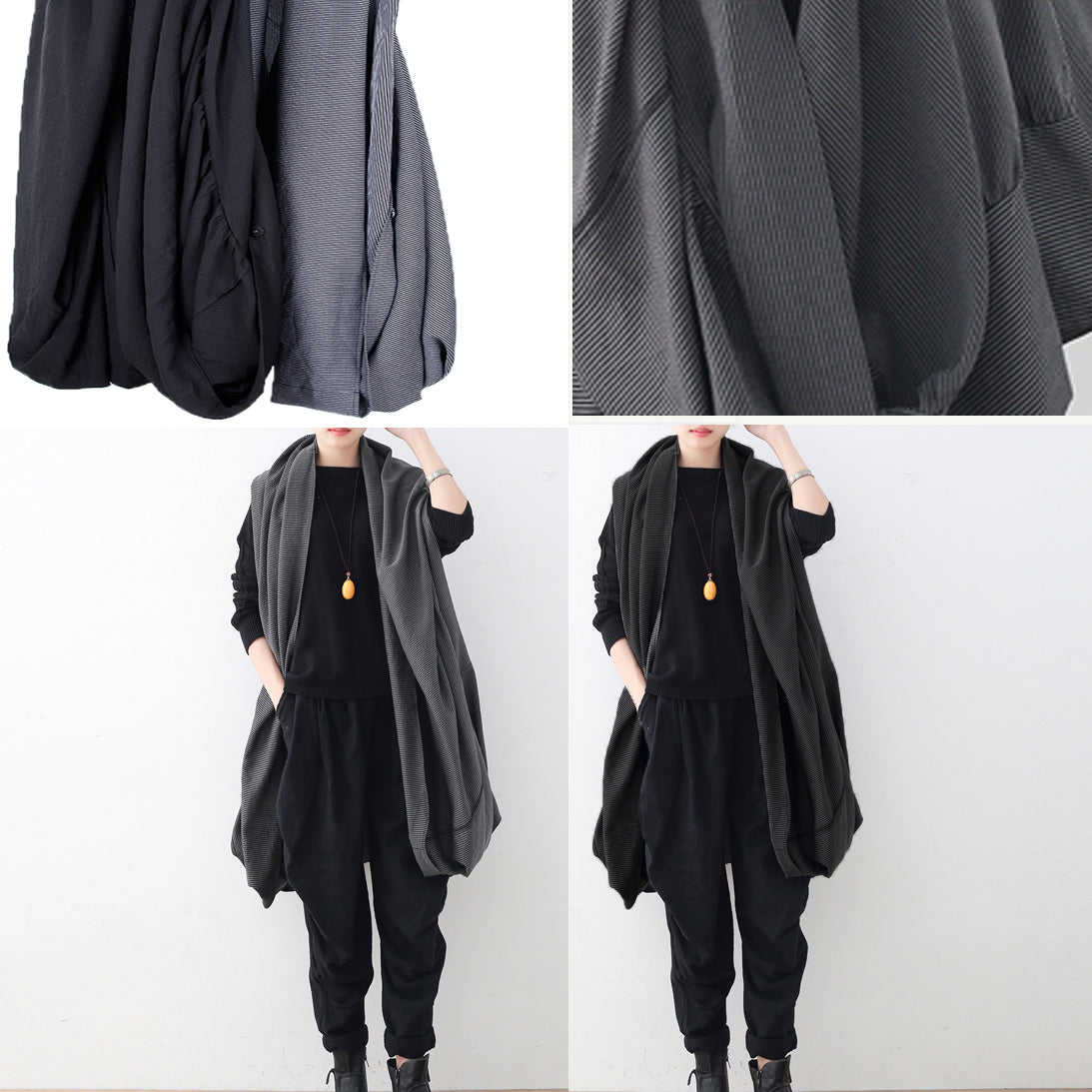 Black Maxi Coat Oversize Asymmetrical Hem Cardigans & Coats Boutique Sleeveless Coats