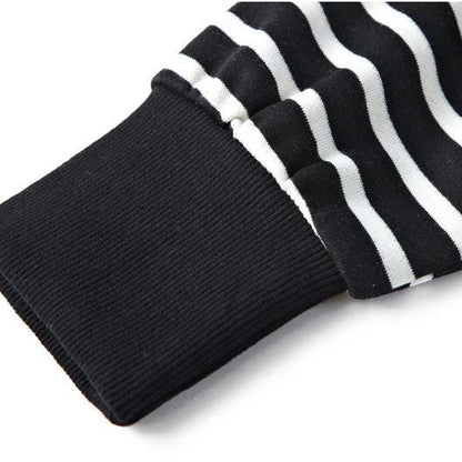 Black White Striped Long Cotton Dresses Oversize V Neck Cotton Maxi Dress Fine Side Open Caftans