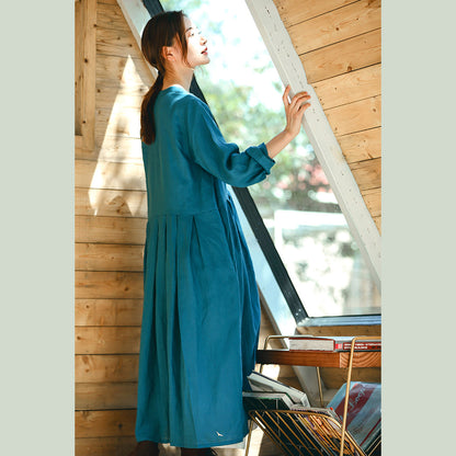 Blue Coat Oversized V Neck Cinched Boutique Long Sleeve Baggy Coat