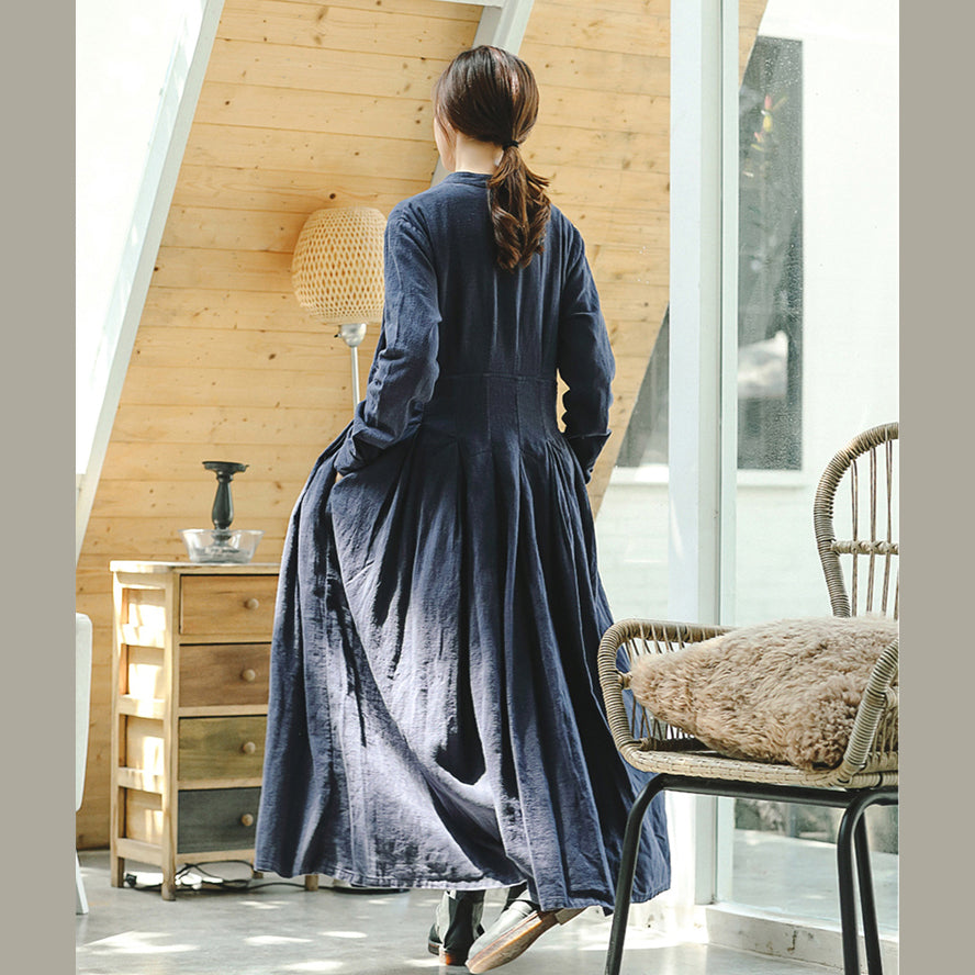 Blue Coat Oversize Stand Collar Long Coat Long Sleeve Large Hem Coat