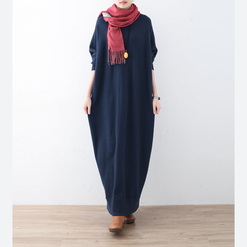 Blue Knit Dress Plussize Winter Dresses Fine Batwing Sleeve Winter Dress