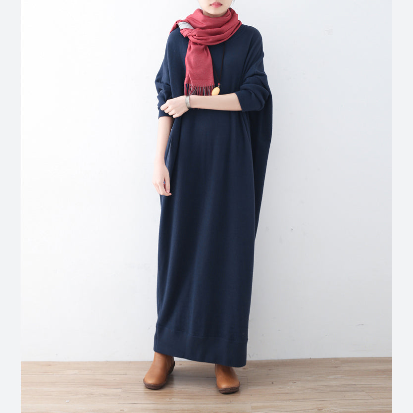Blue Knit Dress Plussize Winter Dresses Fine Batwing Sleeve Winter Dress