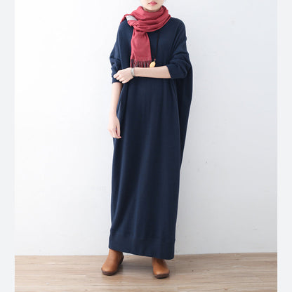Blue Knit Dress Plussize Winter Dresses Fine Batwing Sleeve Winter Dress