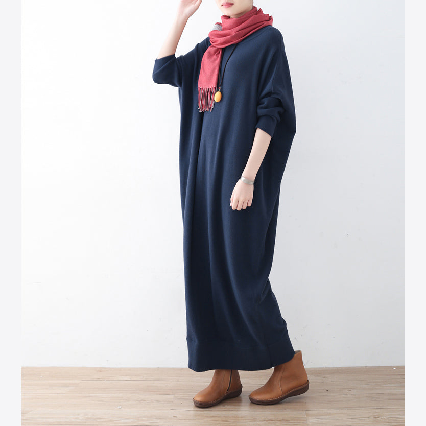 Blue Knit Dress Plussize Winter Dresses Fine Batwing Sleeve Winter Dress