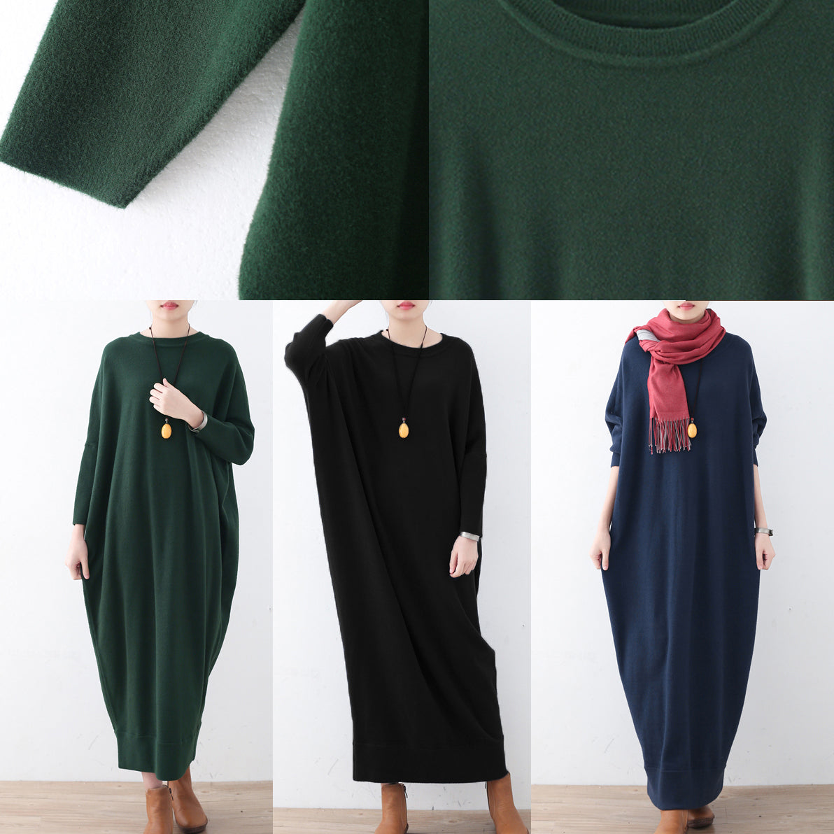 Blue Knit Dress Plussize Winter Dresses Fine Batwing Sleeve Winter Dress