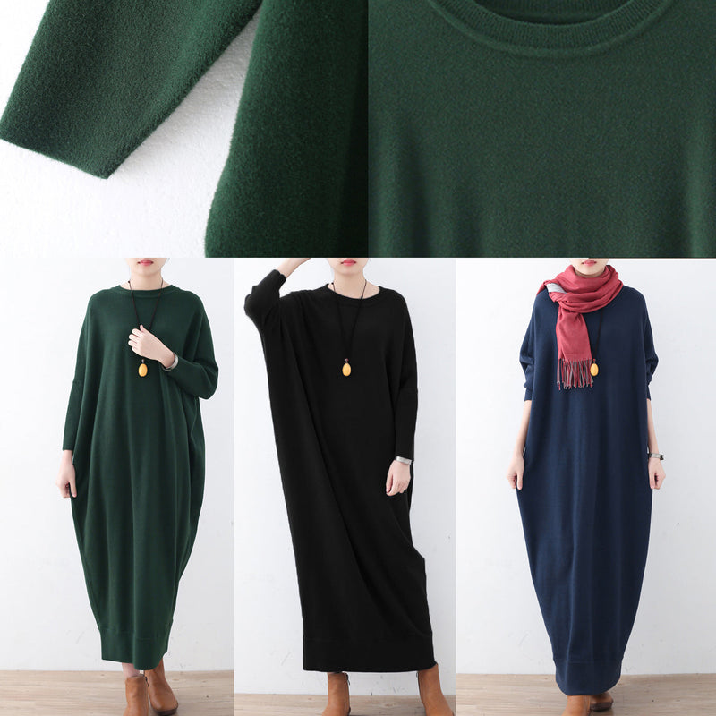 Blue Knit Dress Plussize Winter Dresses Fine Batwing Sleeve Winter Dress