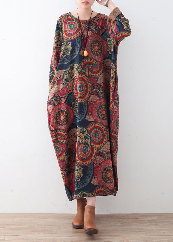 Blue Red Prints Sweater Dresses Clothing Sweater O Neck Winter Dress