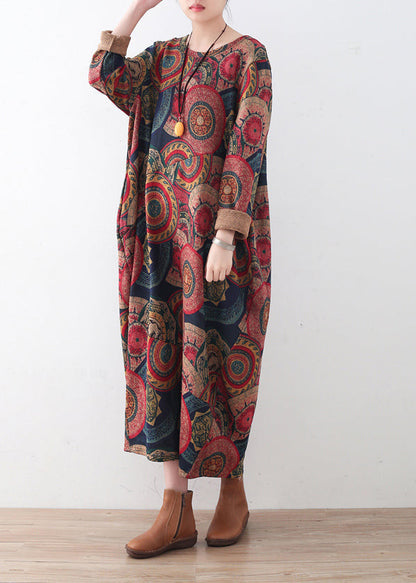 Blue Red Prints Sweater Dresses Clothing Sweater O Neck Winter Dress