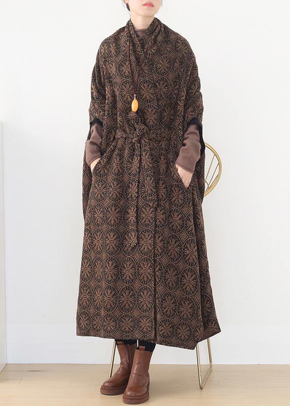 Brown Wool Coat V Neck Trench Coat Cloak Woolen Outwear