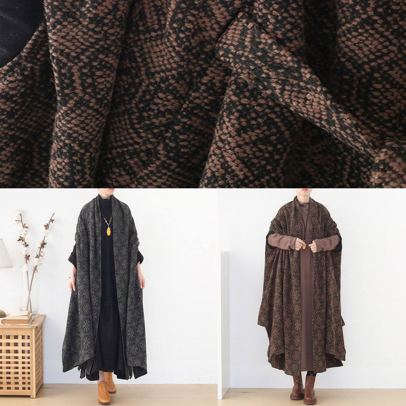 Brown Wool Coat V Neck Trench Coat Cloak Woolen Outwear