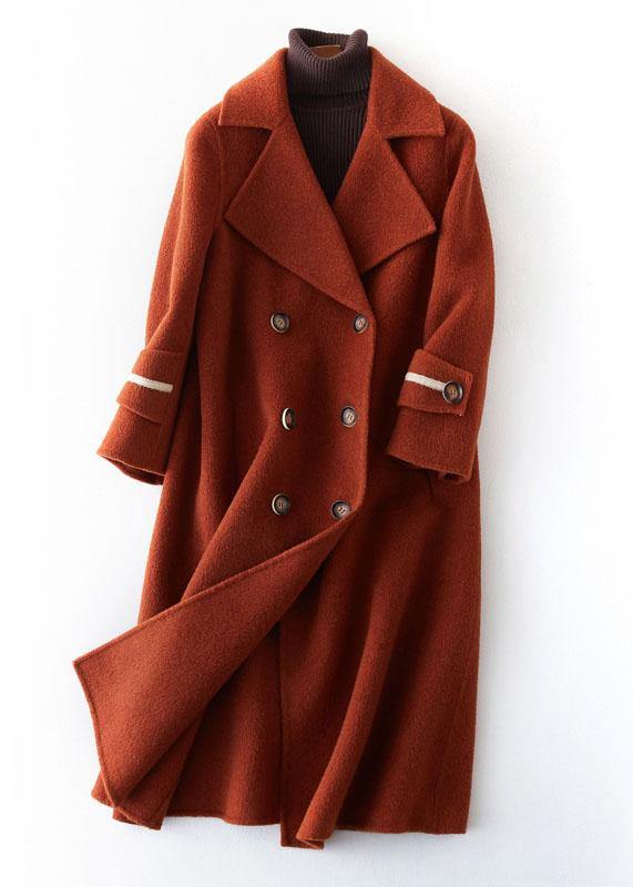 Chocolate Woolen Coats Long Coat Double Breast Woolen Outwear Notched