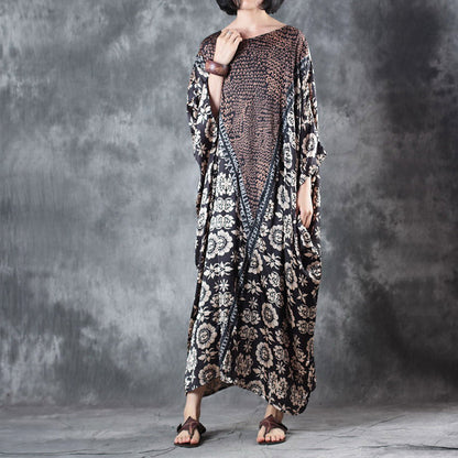 Chocolate Silk Sundress O Neck Batwing Sleeve Summer Dress Baggy Dresses Silk Sundress