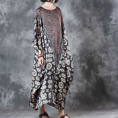 Chocolate Silk Sundress O Neck Batwing Sleeve Summer Dress Baggy Dresses Silk Sundress