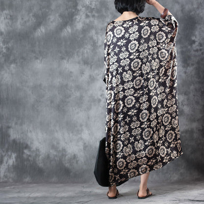 Chocolate Silk Sundress O Neck Batwing Sleeve Summer Dress Baggy Dresses Silk Sundress