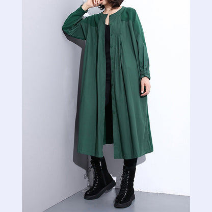 Green Coat Stand Collar Winter Coat Pockets Patchwork Coats