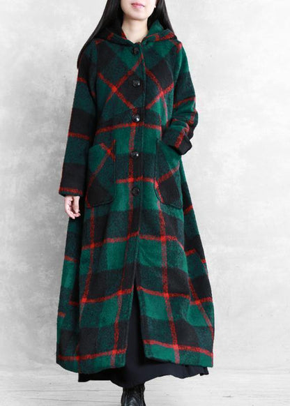 Green Plaid Woolen Coat Winter Coat Coats Notched Button