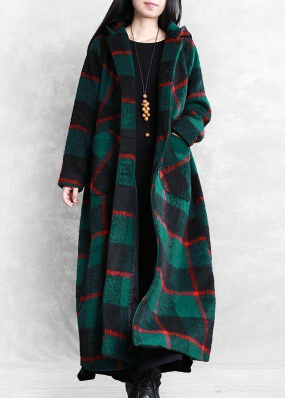 Green Plaid Woolen Coat Winter Coat Coats Notched Button