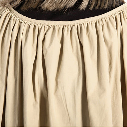 Khaki Long Cotton Blended Dress Turtleneck Caftans Front Side Open False Two Pieces Kaftans
