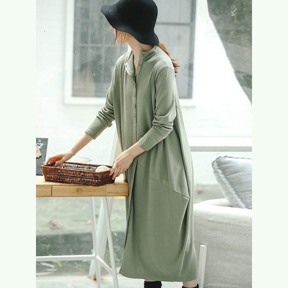Light Green Knit Dresses Clothing Stand Collar Winter Dresses Asymmetric Pockets Pullover