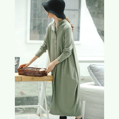 Light Green Knit Dresses Clothing Stand Collar Winter Dresses Asymmetric Pockets Pullover