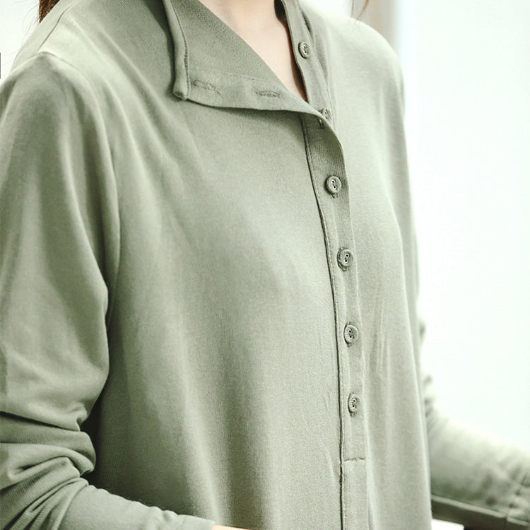 Light Green Knit Dresses Clothing Stand Collar Winter Dresses Asymmetric Pockets Pullover