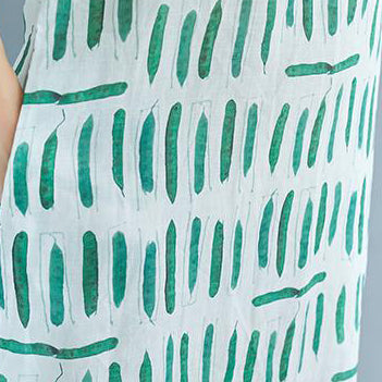 Linen Sundress Loose Fitting Short Sleeve Round Neck Pockets Summer Dress