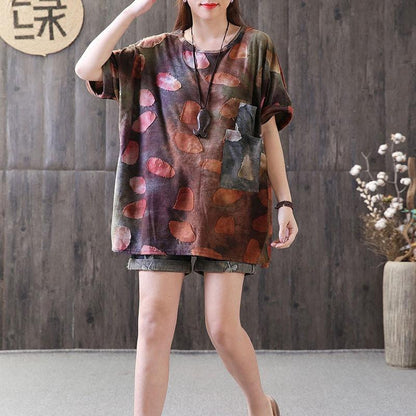 Linen Tops Applique Distressed Summer Round Neck T Shirt