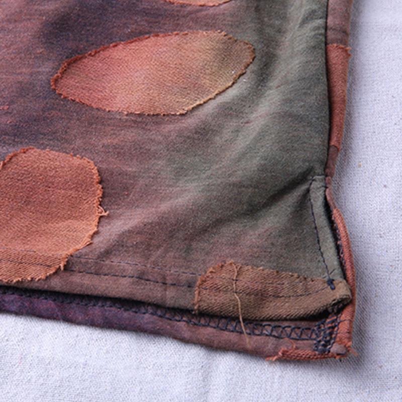 Linen Tops Applique Distressed Summer Round Neck T Shirt