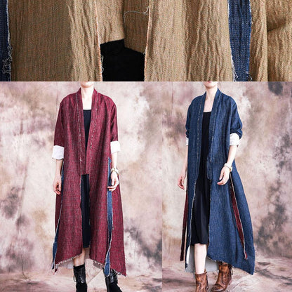 Oversize Coats Fall Outwear Blue Patchwork Asymmetric Coats