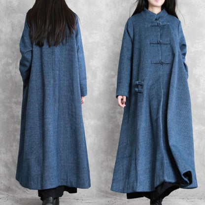 Jackets & Coat Blue Stand Collar Asymmetric Woolen Coats