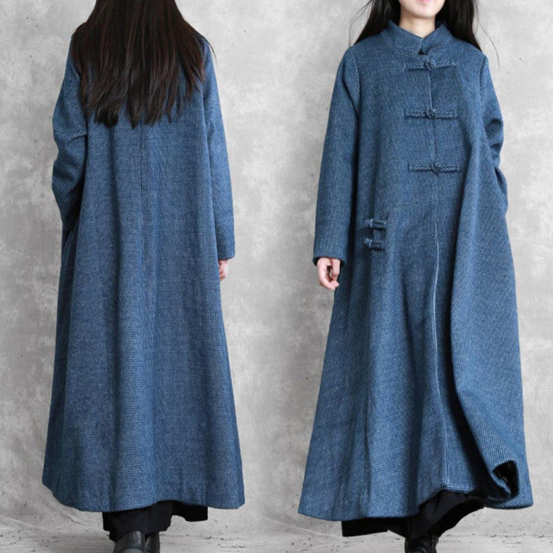 Jackets & Coat Blue Stand Collar Asymmetric Woolen Coats