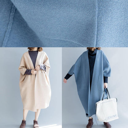 Clothing Maxi Coat Fall Coats Beige Batwing Sleeve Woolen Overcoat