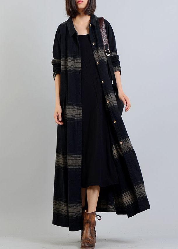 Clothing Trench Coat Fall Black Plaid Lapel Button Coats