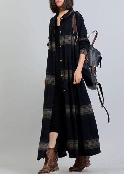 Clothing Trench Coat Fall Black Plaid Lapel Button Coats