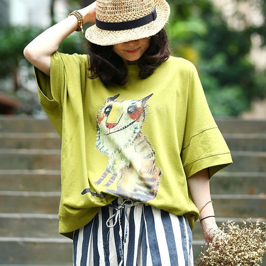 Pure Cotton Tops Animal Printing Loose Summer Blouse