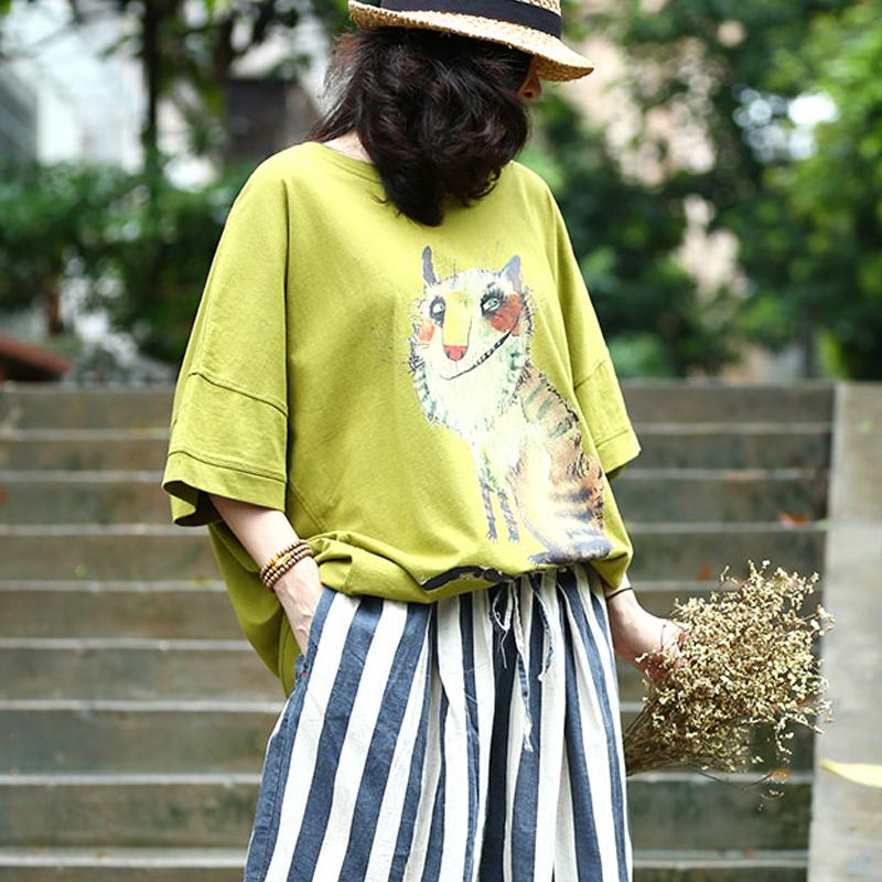 Pure Cotton Tops Animal Printing Loose Summer Blouse