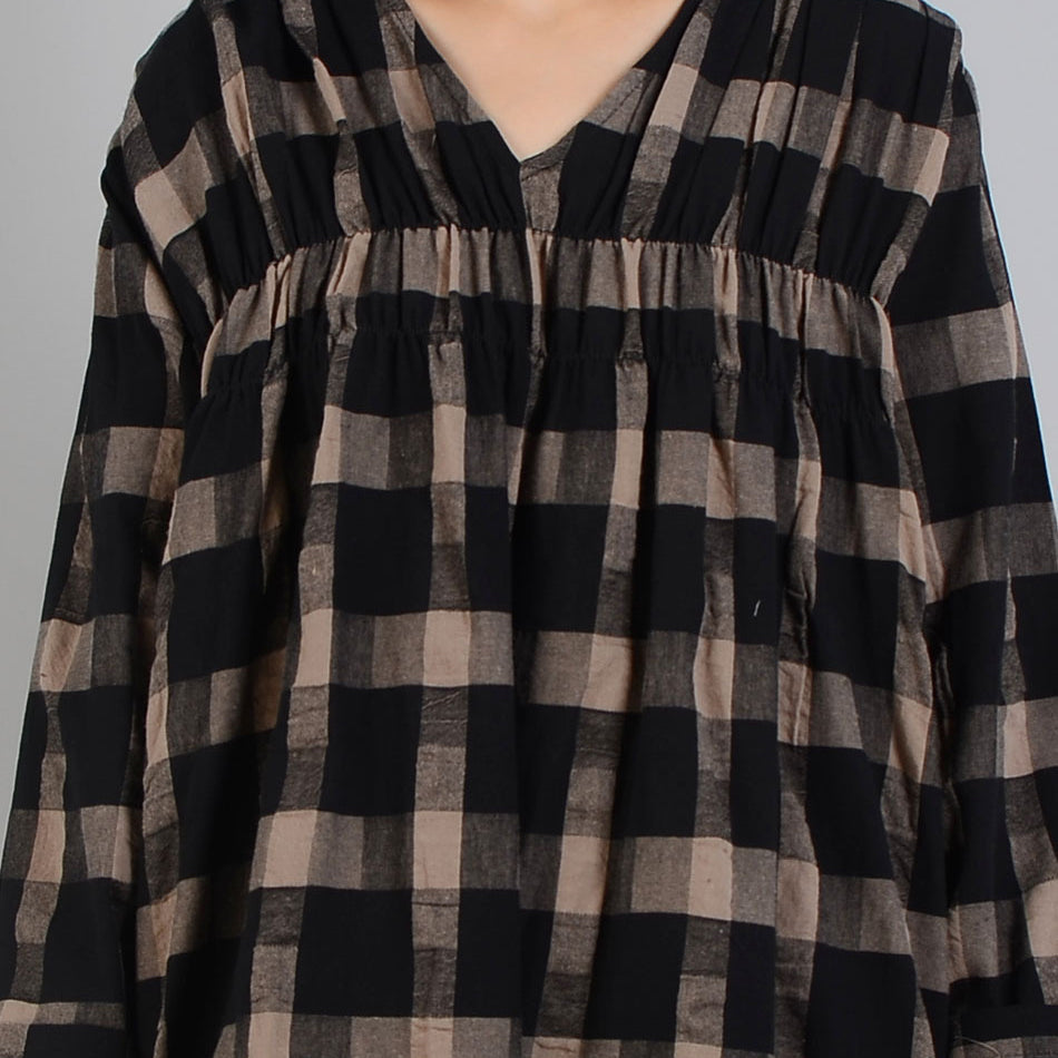 Red Plaid V Neck Dress Asymmetrical Design Maxi Dresses