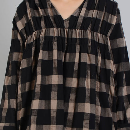 Red Plaid V Neck Dress Asymmetrical Design Maxi Dresses