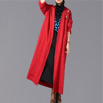 Red Coats Embroidery Baggy Trench Coat Side Open Coats