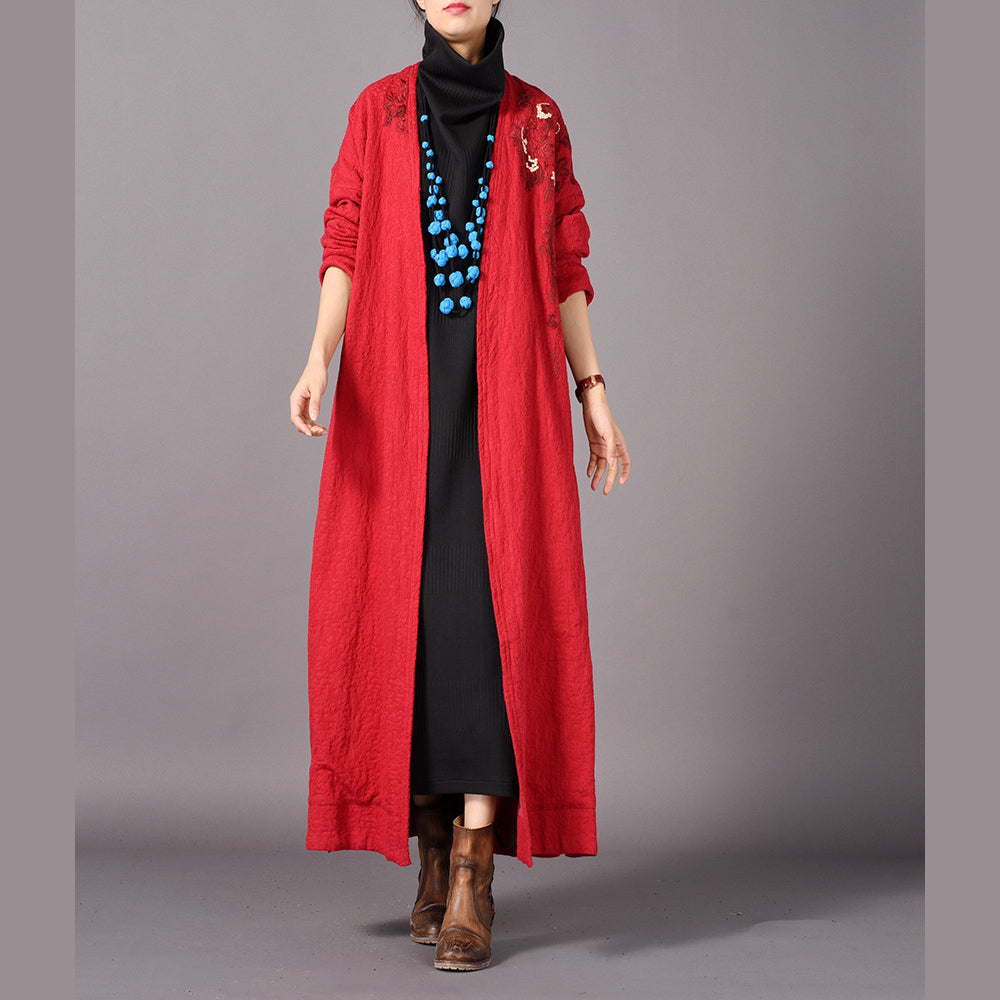 Red Coats Embroidery Baggy Trench Coat Side Open Coats
