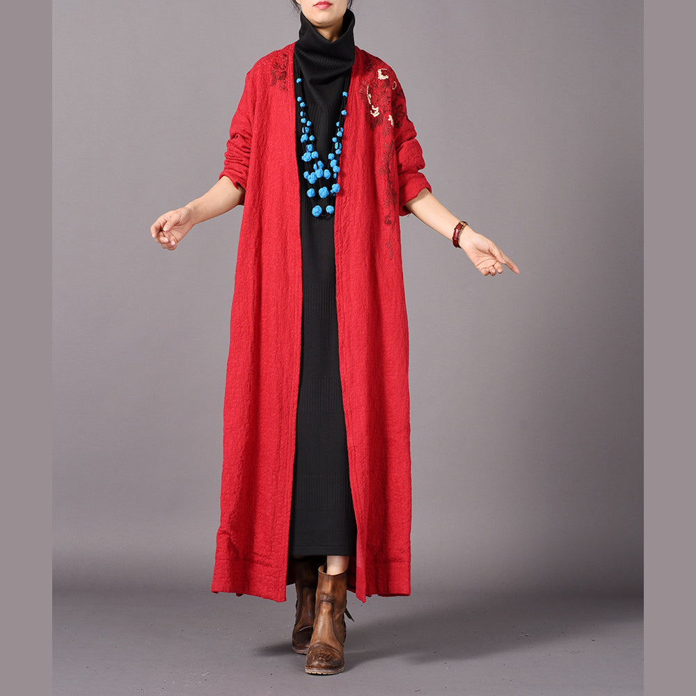 Red Coats Embroidery Baggy Trench Coat Side Open Coats