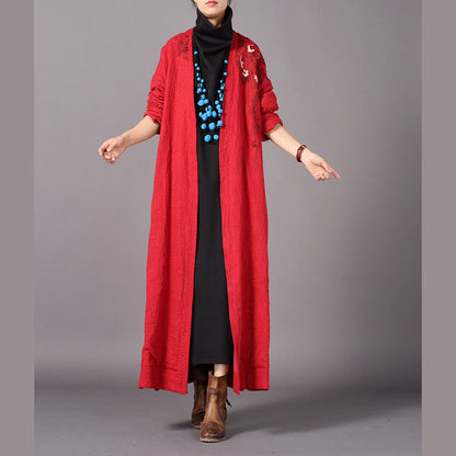 Red Coats Embroidery Baggy Trench Coat Side Open Coats
