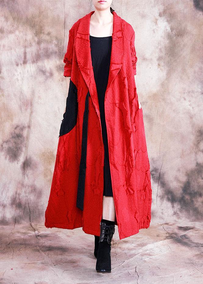 Long Fall Red Turn-down Collar Tie Waist Coat