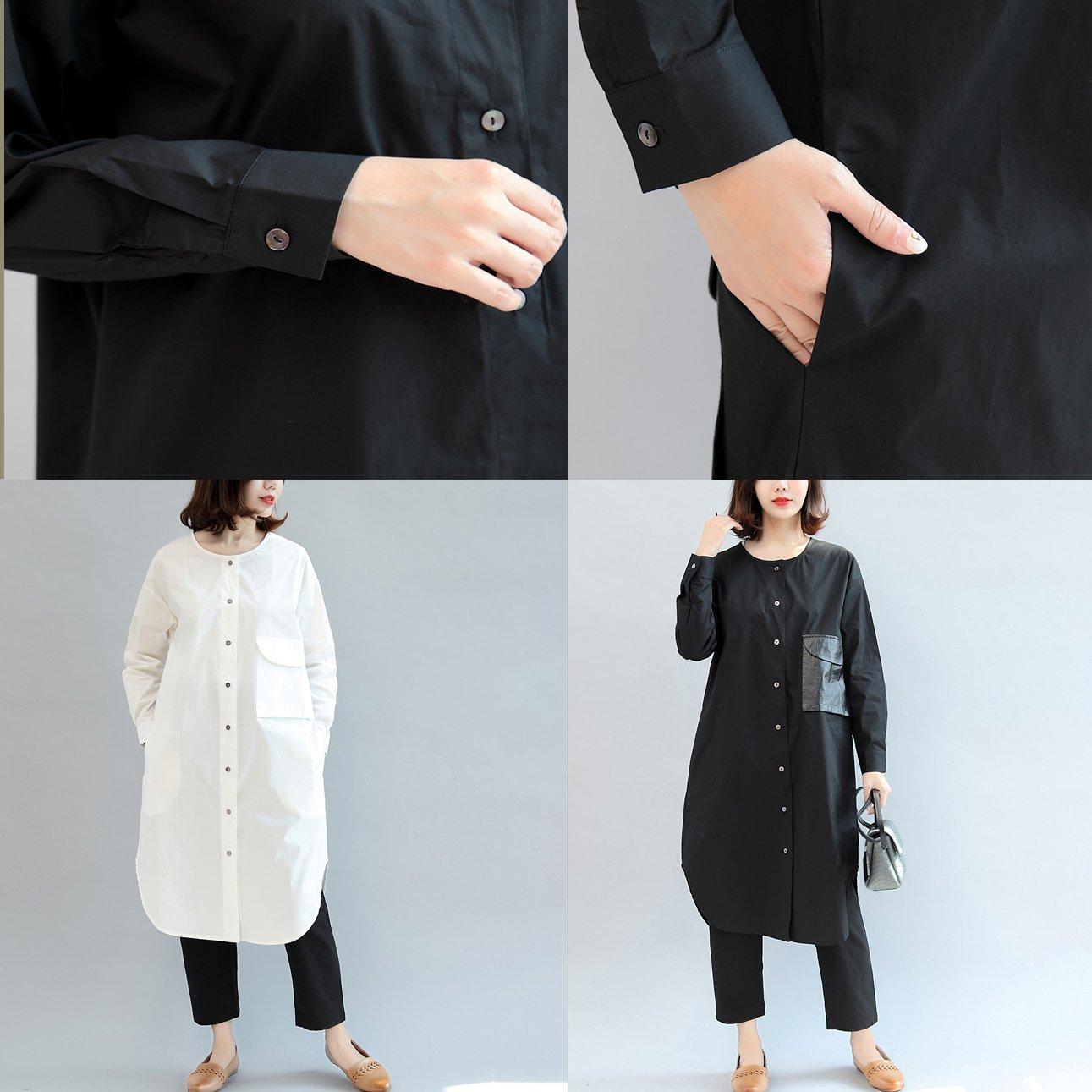 White Baggy Cotton Dresses Loose Long Sleeve Shirt Dress