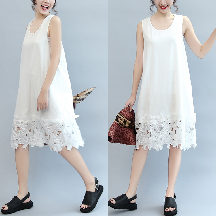 White Cotton Dresses Sundress Sleeveless Maxi Dress