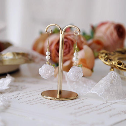 [] White Rose Earrings