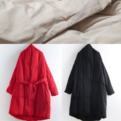 Winter Black Retro Thick White Duck Down Jacket Coat Coat Long Paragraph Knee